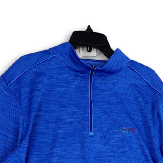 Mens Blue Space Dye Long Sleeve Quarter Zip Athletic T-Shirt Size XL image number 3