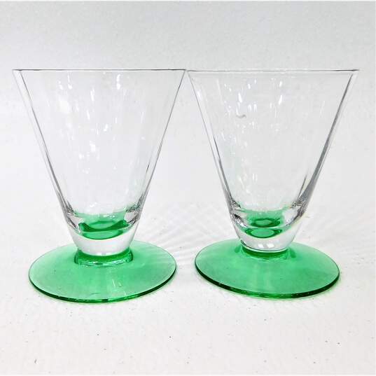VNTG Morgantown Optic Footed Tumblers Green Glass Iridescent & Uranium Set of 4 image number 3