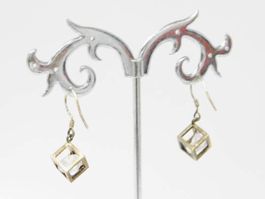 Contemporary 925 Vermeil Cubic Zirconia Moon & Star Sun & CZ Graduated Pendant Necklaces & Cube Drop & Post Earrings 16.1g image number 7