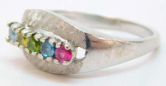 14K White Gold Aqua Pink Spinel Citrine Topaz & Peridot Brushed & Smooth Tapered Band Ring 3.8g image number 5