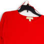 Womens Red Long Sleeve Round Neck High Low Pullover Sweater Size Small image number 4