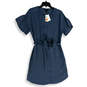 NWT Womens Blue Round Neck Short Sleeve Belted Shirt Dress Size 8 image number 1