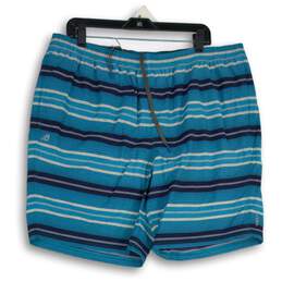 Eddie Bauer Mens Blue Striped Elastic Waist Slash Pocket Swim Shorts Size XL