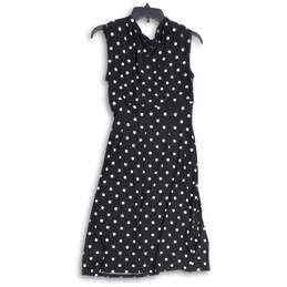 Womens White Black Polka Dot Pleated Sleeveless Ruched Shift Dress Size 6 alternative image