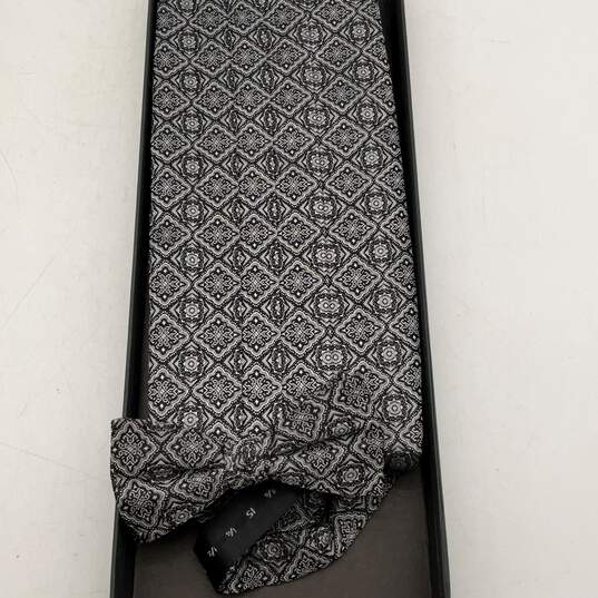 NWT Mens Black Silver Printed Classic Designer Pointed Adjustable Silk Neck Tie image number 3
