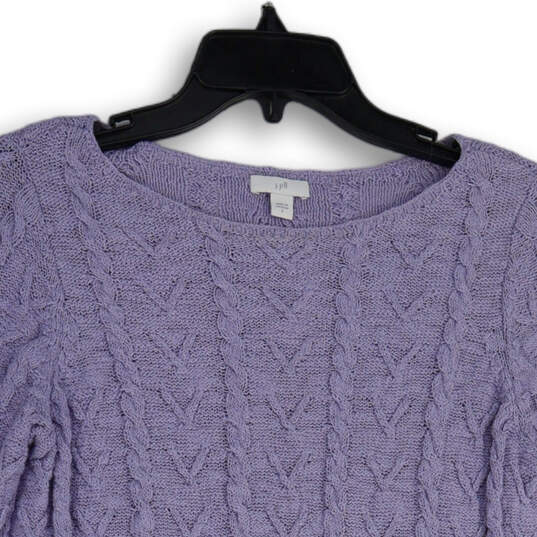Womens Lavender Knitted Long Sleeve Round Neck Pullover Sweater Size Small image number 3