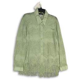 NWT Amyjess Womens Green Fringe Long Sleeve Collared Button-Up Shirt Size Large