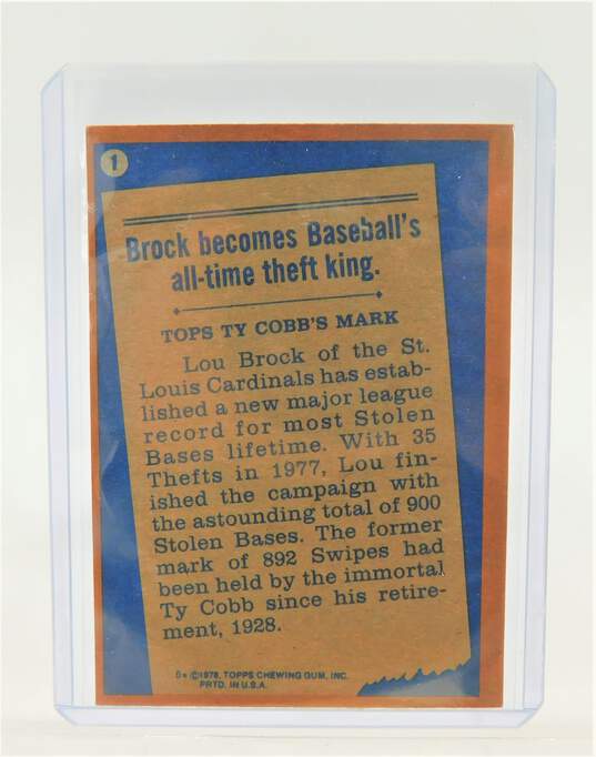1978 HOF Lou Brock Topps '77 Record Breaker St Louis Cardinals image number 2
