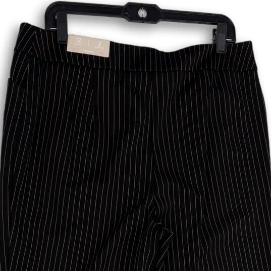 NWT Womens Black Pinstripe Flat Front Straight Leg Trouser Pants Size 12 image number 4