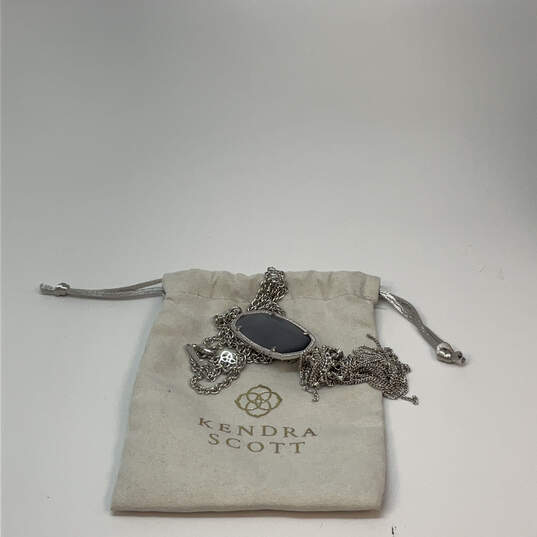 Designer Kendra Scott Silver-Tone Gray Stone Pendant Necklace with Dust Bag image number 1
