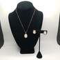 Sterling Silver MOP Marcasite 18" Necklace + Earring Set 13.4g image number 1