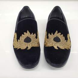 Alexander McQueen Men's Black Velvet Embroidered Slip On Shoes Size 10.5 w/COA