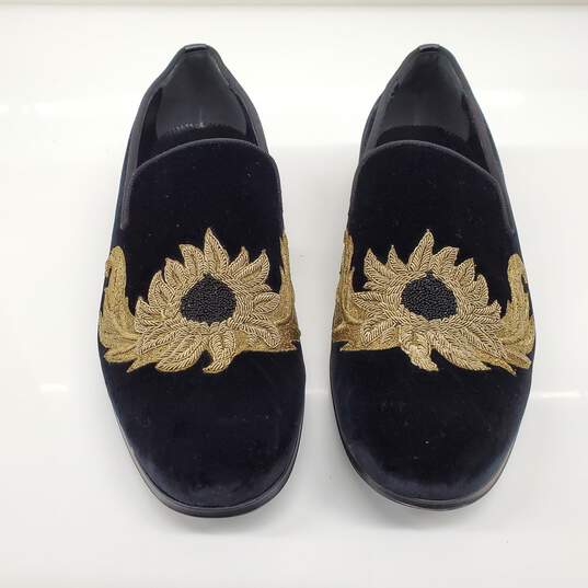 Alexander McQueen Men's Black Velvet Embroidered Slip On Shoes Size 10.5 w/COA image number 1