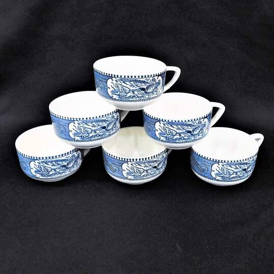Vintage Currier & Ives Royal China Blue Teacup Lot image number 1