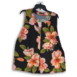 NWT Crosby. Womens Black Floral Split Neck Sleeveless Blouse Top Size X-Large