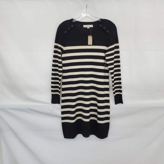 LOFT Petites Black & White Stripe Knit Midi Sweater Dress WM Size SP NWT image number 1