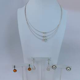 Dyadema & Artisan 925 Ball Beads Textured Multi Chain Necklace Amber Teardrop Brass Rope Dome & Spiral Drop Earrings 25g
