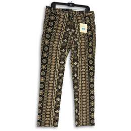 NWT Womens Brown Printed Flat Front Skinny Leg Pockets Ankle Pants Size 32