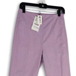 NWT Womens Purple Flat Front Side Zip Straight Leg Trouser Pants Size M