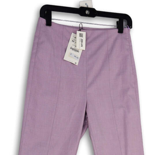 NWT Womens Purple Flat Front Side Zip Straight Leg Trouser Pants Size M image number 1