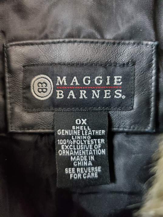 Maggie Barnes Vintage Black Leather Leopard Print Collar Jacket Wms Size 0X image number 3