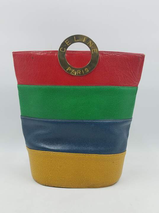 Authentic Celine Red Striped Bucket Bag image number 1