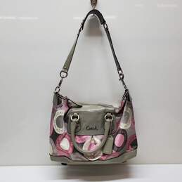 Coach Ashley Snaphead Carryall Pink Multi Sateen Gray Patent Trim Satchel Bag