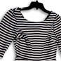 Womens Blue White Striped 3/4 Sleeve Boat Neck Fit and Flare Dress Size M image number 3