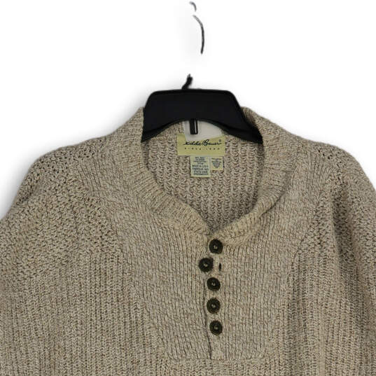 Mens Beige Chunky Knit Long Sleeve Henley Neck Pullover Sweater Size XL image number 3
