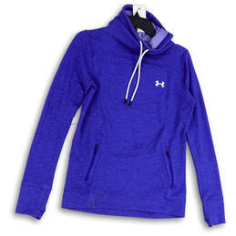 Womens Blue Heather Drawstring Zipped Pockets Pullover Hoodie Size SM