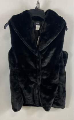 NWT Echo Womens Black Faux Fur Collared Mid Length Sleeveless Vest Size Small