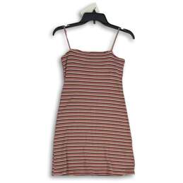 Womens Multicolor Striped Square Neck Sleeveless Spaghetti Strap Mini Dress Sz S