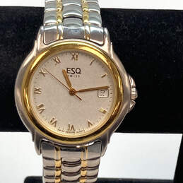 Designer ESQ Swiss Gold Silver Tone Date White Dial Analog Wristwatch