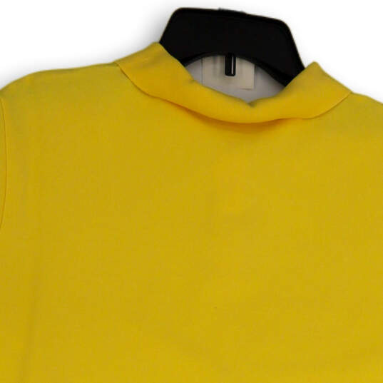 Womens Yellow Short Sleeve Collared Side Slit Casual Polo Shirt Size XL image number 4