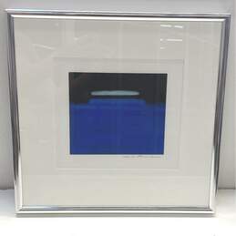 Blue Cobalt Abstract Print Signed. Contemporary Matted & Framed