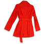 Womens Red Pleated Spread Collar Long Sleeve Midi Trench Coat Size Small image number 2