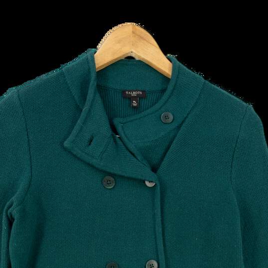 Womens Green Long Sleeve Knitted Double Breasted Coat Size MP image number 1