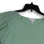 Womens Green Short Ruffle Sleeve Round Neck Pullover Blouse Top Size M image number 3