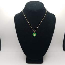 14K Gold Green Gemstone Heart Pendant Necklace 3.0g