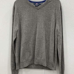 Womens Gray Long Sleeve V-Neck Tight Knit Pullover Sweater Size Medium