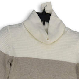 Womens Tan White Turtleneck Long Sleeve Side Button Pullover Sweater Sz XS alternative image