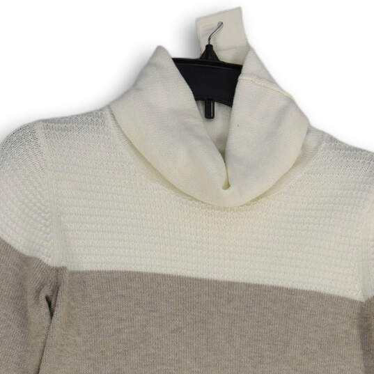 Womens Tan White Turtleneck Long Sleeve Side Button Pullover Sweater Sz XS image number 2