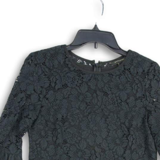 Womens Black Floral Lace Crew Neck Bell Sleeve Back Zip Mini Dress Size 0 image number 3
