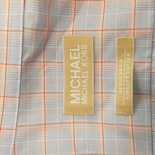 Michael Kors Mens Blue Plaid Dress Shirt XL image number 3