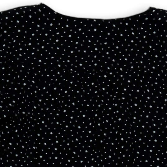 Womens Black White Star Print 3/4 Sleeve V-Neck Button Blouse Top Size S image number 4