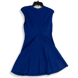 Womens Blue Round Neck Sleeveless Back Zip Fit & Flare Dress Size 4 alternative image
