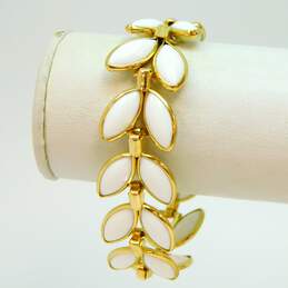 Vintage Crown Trifari White Enamel Gold Tone Leaf Bracelet 26.7g alternative image