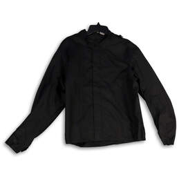 Mens Black Band Collar Long Sleeve Full-Zip Windbreaker Jacket Size Large