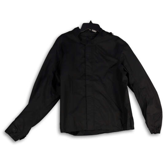 Mens Black Band Collar Long Sleeve Full-Zip Windbreaker Jacket Size Large image number 1