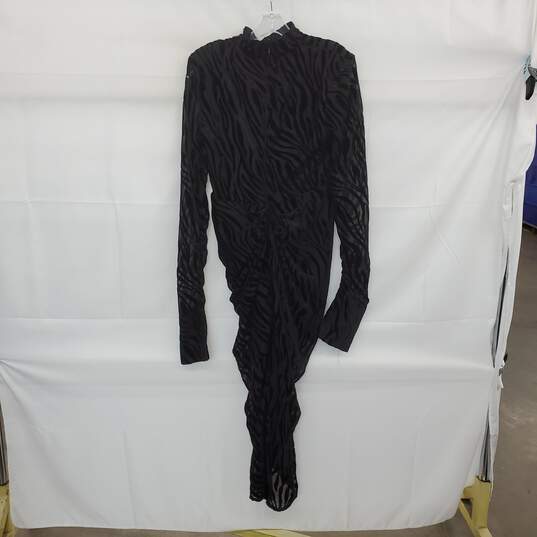 Pretty Little Thing Black Zebra Devore High Neck Draped Midi Dress WM Size 12 NWT image number 2